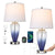 AKASUKI Blue Glass Table Lamp for Living Room Set of 2 with USB Port and Outlet, 3-Way Dimmable Touch Control Bedside Lamps for Bedroom Nightstand Decor, 22.5" H x 12" W (LED Bulbs Included)